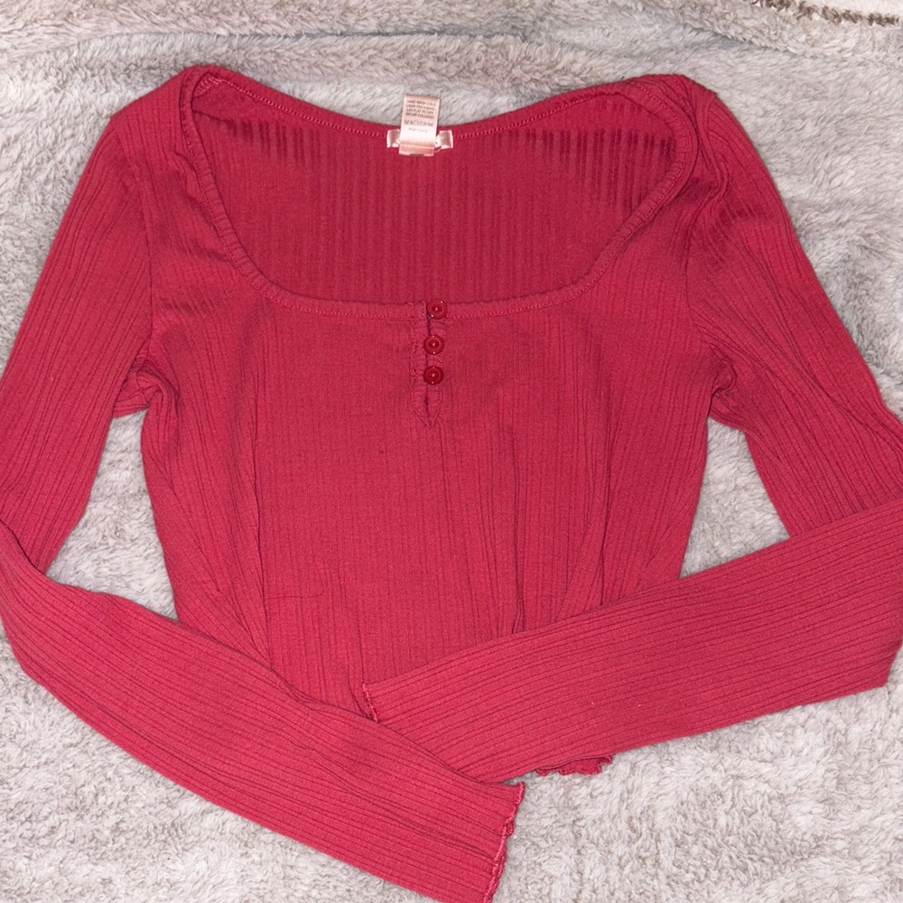 Bozzolo Ribbed Crimson Long Sleeve Top